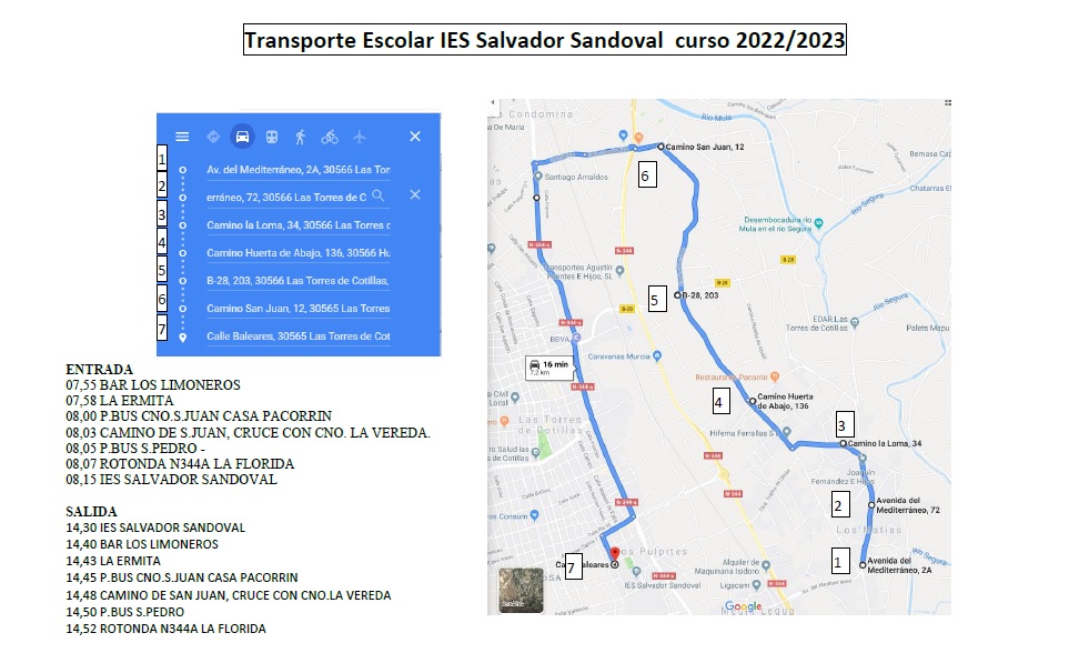 Transporte Escolar Curso 20222023 Ies Salvador Sandoval 7203